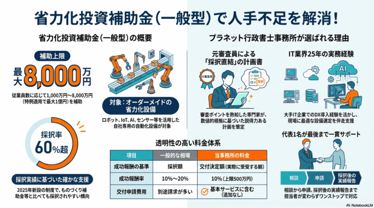 省力化投資補助金（一般型）の概要とプラネット行政書士事務所の支援内容