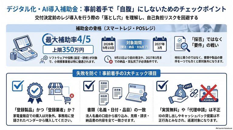 デジタル化・AI導入補助金 事前着手で自腹になるレジ導入、5つの落とし穴|元審査員が解説