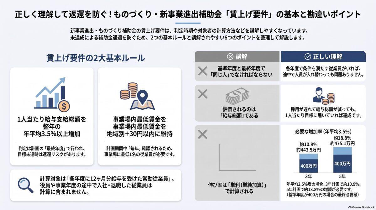 新事業進出・ものづくり補助金の賃上げ要件、勘違いしやすい6つのポイント